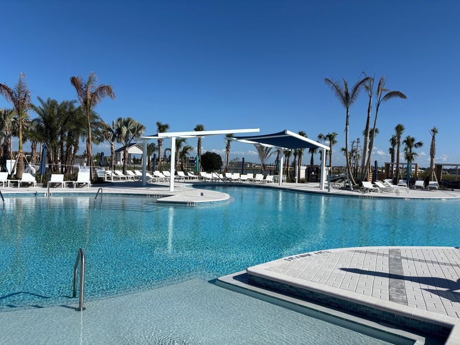 Resort pool and cabanas at Del Webb at Viera