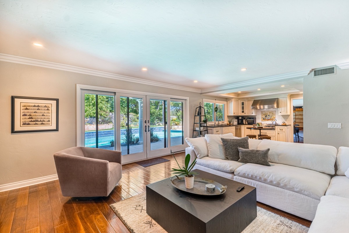 A bright, staged Florida living room